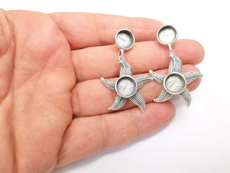 Starfish Earring, Dangle Earring Blank, Antique Silver Plated Brass Earring Base ( 10mm blanks ) G33656