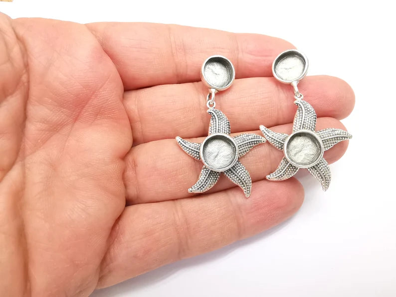 Starfish Earring, Dangle Earring Blank, Antique Silver Plated Brass Earring Base ( 10mm blanks ) G33656