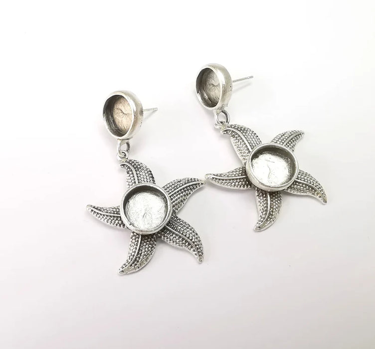 Starfish Earring, Dangle Earring Blank, Antique Silver Plated Brass Earring Base ( 10mm blanks ) G33656