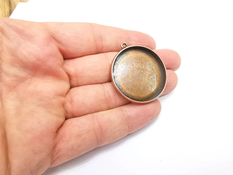 Round Pendant Blanks, Resin Bezel Bases, Mosaic Mountings, Dry flower Frame, Polymer Clay base, Antique Copper Plated (35mm) G33662