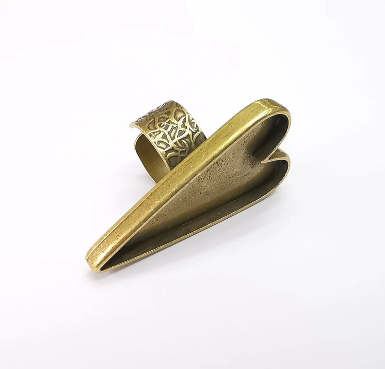 Large Heart Ring Blank Settings, Cabochon Mounting, Adjustable Antique Bronze Resin Ring Base Bezel, Inlay Mosaic Epoxy (47x24mm) G33666