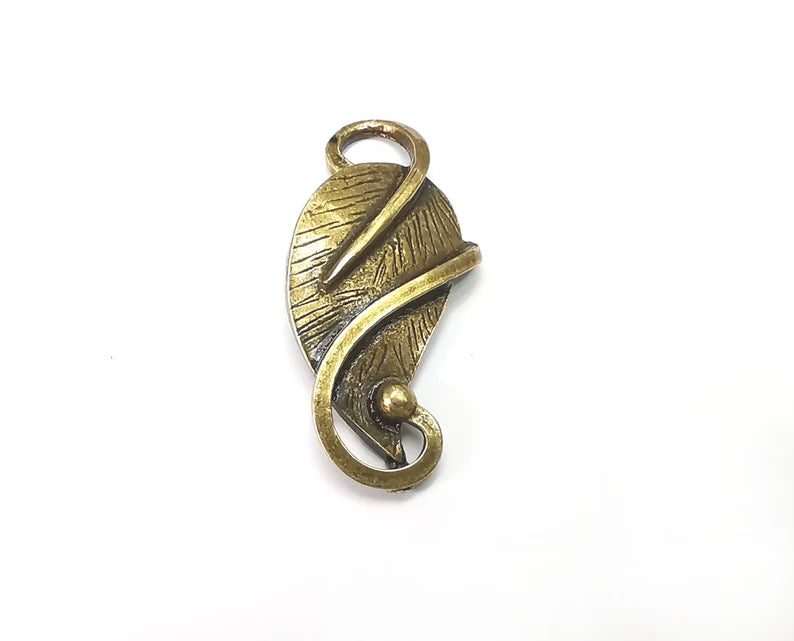 2 Leaf Charms, Antique Bronze Plated Dangle Charms (36x17mm) G33549