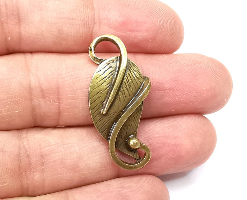 2 Leaf Charms, Antique Bronze Plated Dangle Charms (36x17mm) G33549