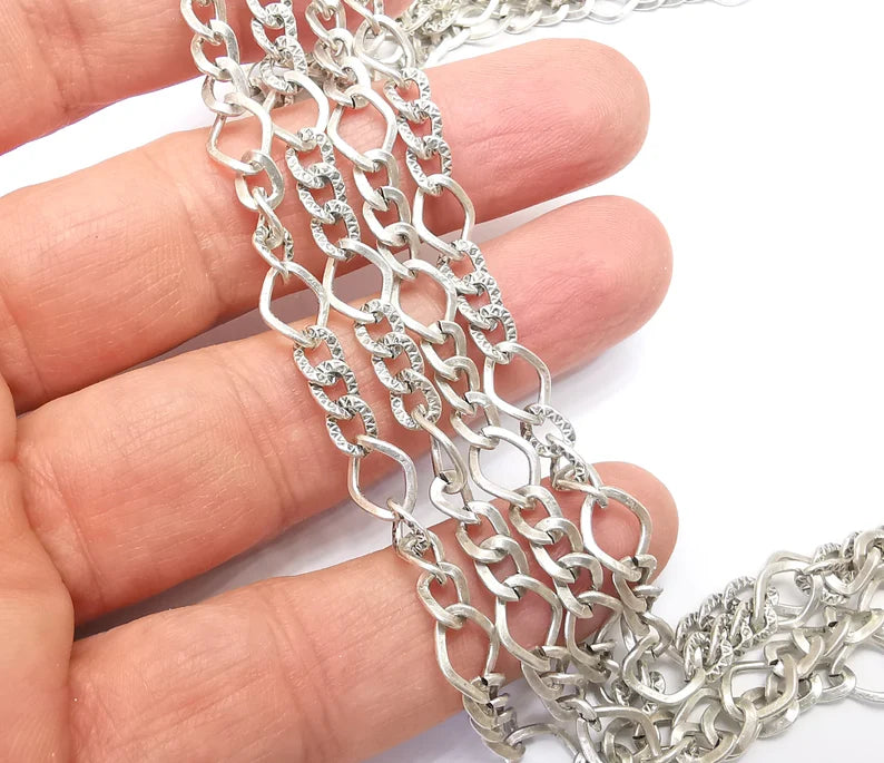 Antique Silver Figaro Chain (10x7 and 6x5 mm) Antique Silver Plated Chain (1 Meter - 3.3 feet ) G33554