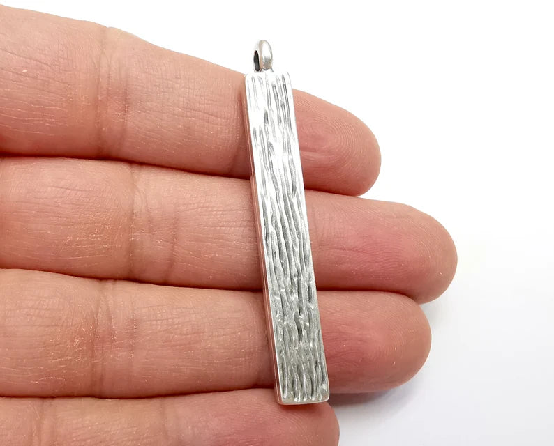 Rectangle Pendant Blanks, Resin Bezel Bases, Mosaic Mountings, Dry flower Frame, Polymer Clay base, Antique Silver Plated (50x5mm) G33558