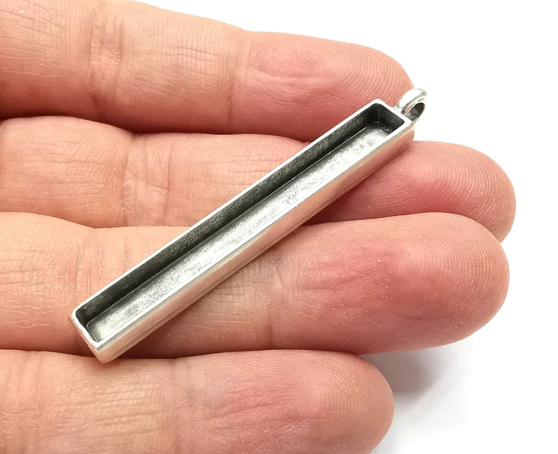 Rectangle Pendant Blanks, Resin Bezel Bases, Mosaic Mountings, Dry flower Frame, Polymer Clay base, Antique Silver Plated (50x5mm) G33558