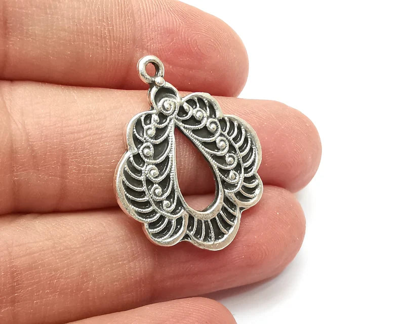 2 Antique Silver Charms, Antique Silver Plated Charms (31x25mm) G33677