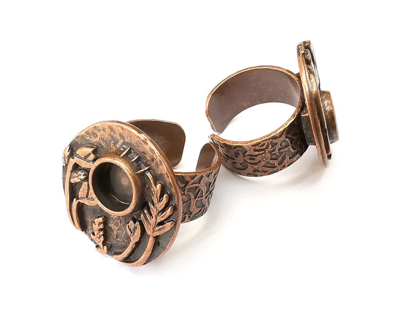 Flower Ring Blank Setting, Cabochon Mounting, Adjustable Resin Ring Base Bezels, Antique Copper Inlay Ring Mosaic Ring Bezel (8mm) G33683