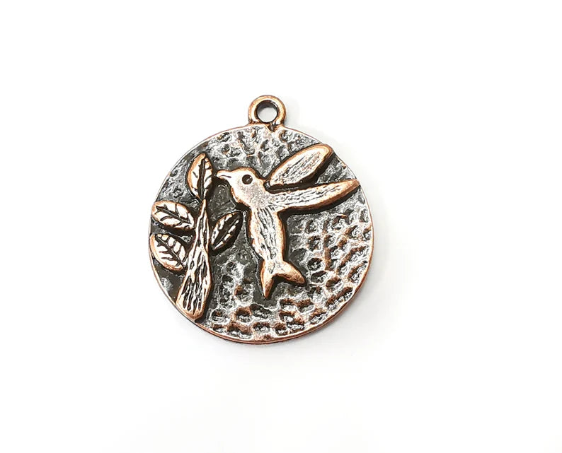 Bird Plant Charms, Antique Copper Plated (28x25mm) G33689