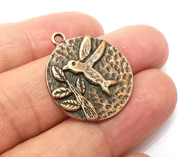 Bird Plant Charms, Antique Copper Plated (28x25mm) G33689