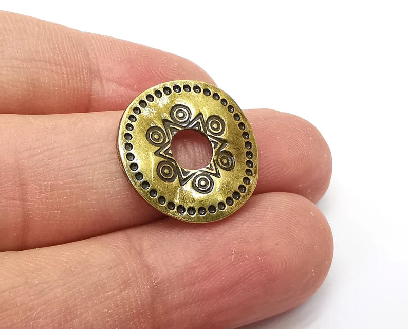 4 Disc, Middle Hole Charms, Antique Bronze Plated Dangle Charms (20mm) G33691