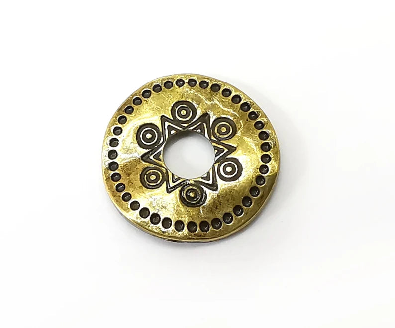 4 Disc, Middle Hole Charms, Antique Bronze Plated Dangle Charms (20mm) G33691