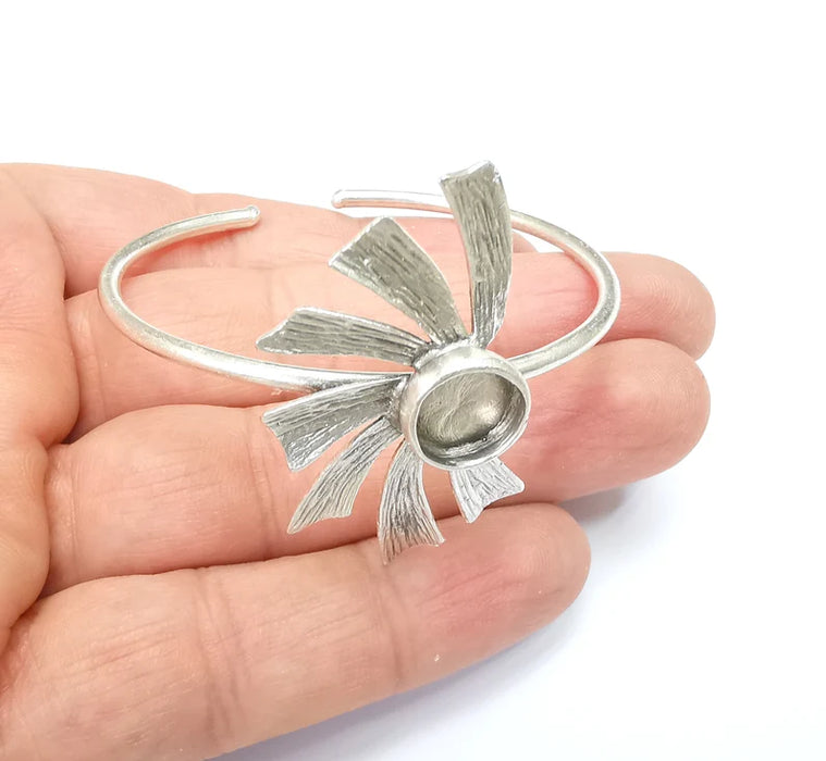 Leaf Bracelet Blank Resin Bezel Cabochon Cuff Base Settings Adjustable Bracelet Antique Silver Plated Brass (10mm Bezel) G33563