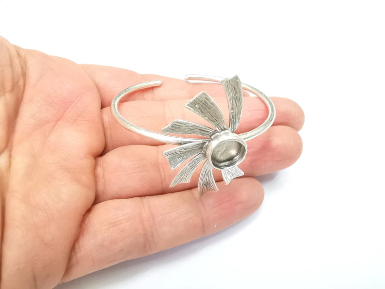 Leaf Bracelet Blank Resin Bezel Cabochon Cuff Base Settings Adjustable Bracelet Antique Silver Plated Brass (10mm Bezel) G33563