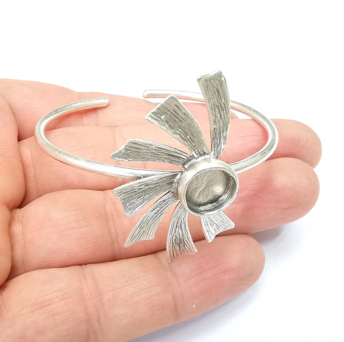 Leaf Bracelet Blank Resin Bezel Cabochon Cuff Base Settings Adjustable Bracelet Antique Silver Plated Brass (10mm Bezel) G33563