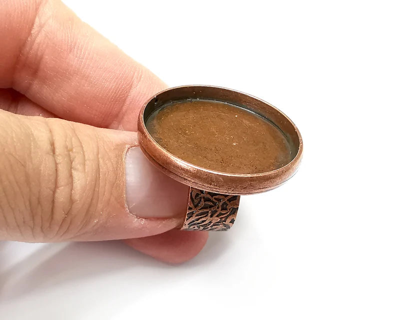 Round Ring, Branch Ring Blank Setting, Cabochon Mounting, Adjustable Resin Base Bezels, Antique Copper Plated (30mm) G33696