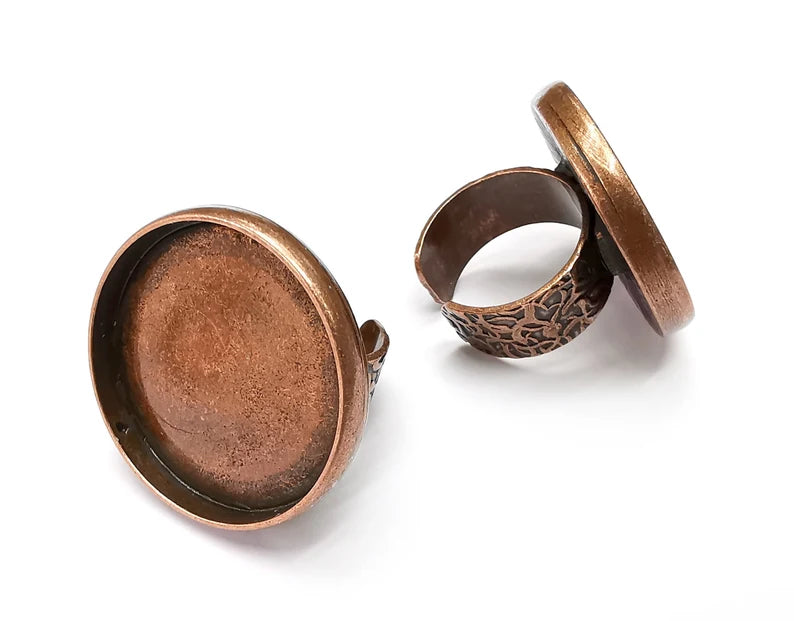 Round Ring, Branch Ring Blank Setting, Cabochon Mounting, Adjustable Resin Base Bezels, Antique Copper Plated (30mm) G33696