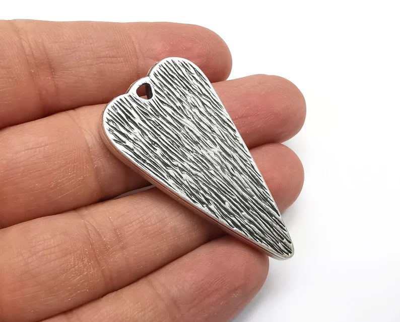 Long Heart Pendant Blanks, Resin Bezel Bases, Mosaic Mountings, Dry flower Frame, Polymer Clay base, Antique Silver Plated (48x24mm) G33570