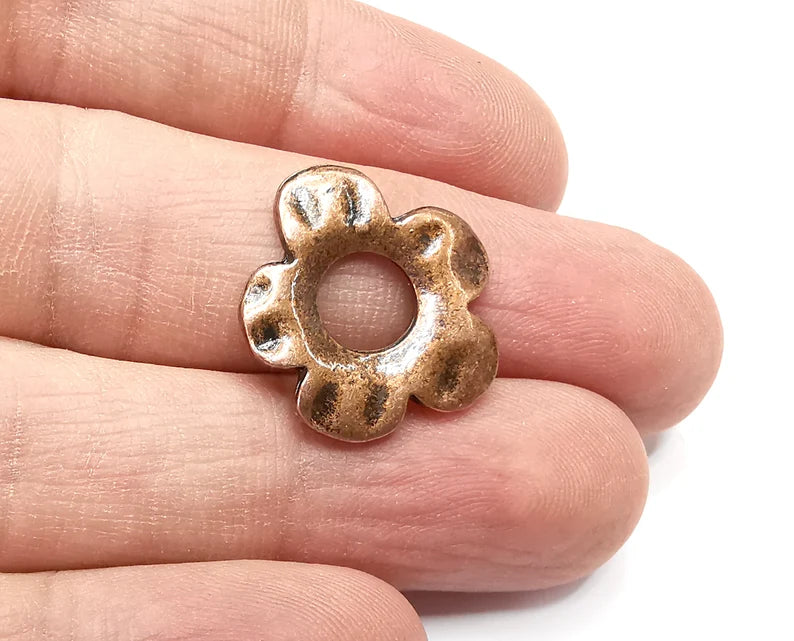 5 Flower Charms Findings, Antique Copper Plated Charms (22mm) G33709