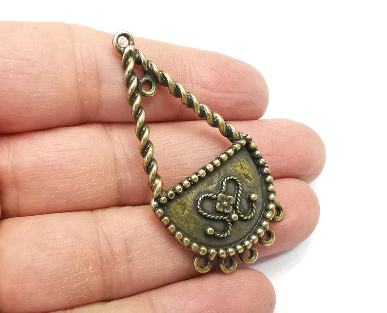 Flower Charms, Connector Antique Bronze Plated Dangle Charms (56x28mm) G33578
