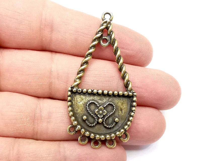 Flower Charms, Connector Antique Bronze Plated Dangle Charms (56x28mm) G33578