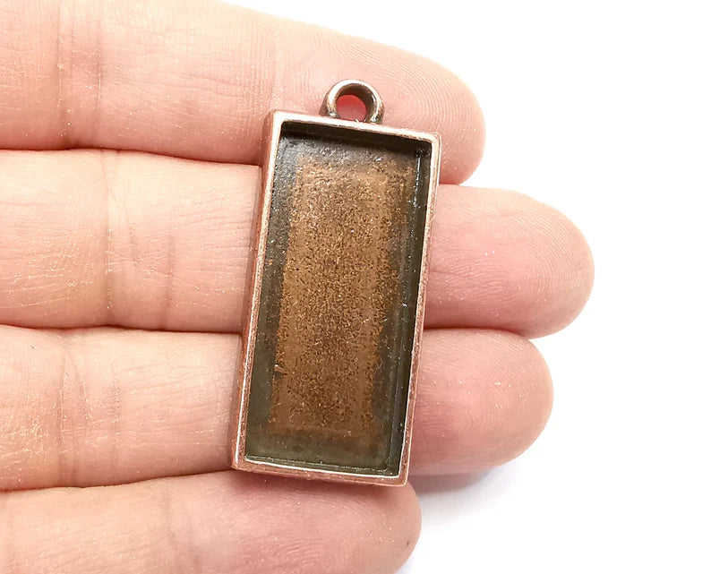 Rectangle Pendant Blanks, Resin Bezel Bases, Mosaic Mountings, Dry flower Frame, Polymer Clay base, Antique Copper Plated (35x16mm) G33579