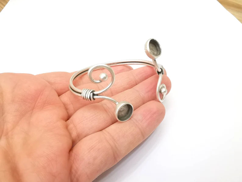 Wire Bracelet Bezel Cuff Blank Resin Mountings Cabochon Base Settings Antique Silver Plated Brass Adjustable Bracelet Bezel (10mm) G33712