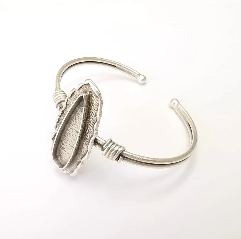 Bracelet Bezel Cuff Blank Resin Mountings Cabochon Base Settings Antique Silver Plated Brass Adjustable Bracelet Bezel (33x8mm) G33714