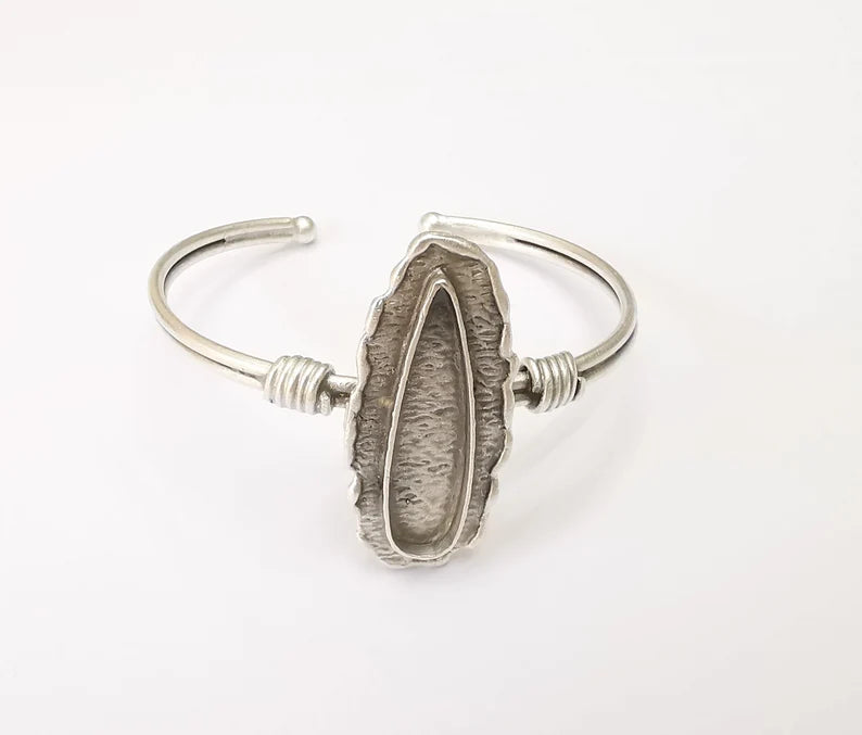 Bracelet Bezel Cuff Blank Resin Mountings Cabochon Base Settings Antique Silver Plated Brass Adjustable Bracelet Bezel (33x8mm) G33714