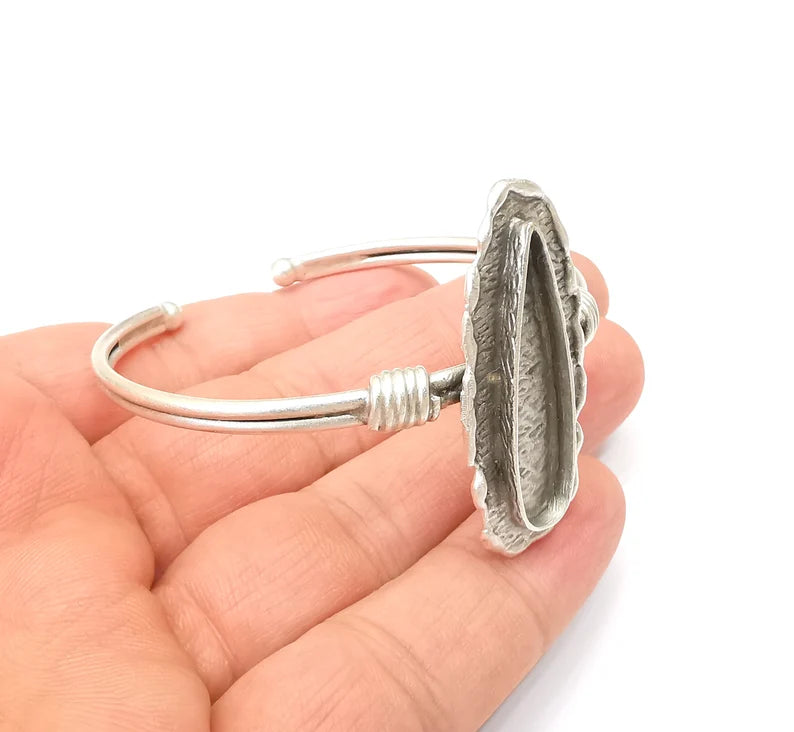Bracelet Bezel Cuff Blank Resin Mountings Cabochon Base Settings Antique Silver Plated Brass Adjustable Bracelet Bezel (33x8mm) G33714
