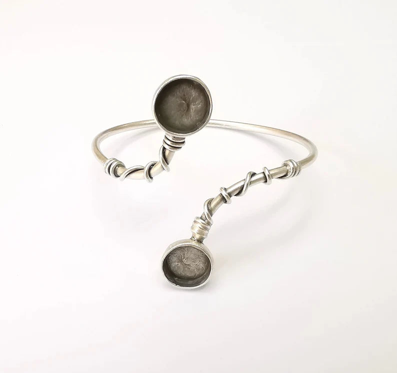Wire Bracelet Bezel Cuff Blank Resin Mountings Cabochon Base Settings Antique Silver Plated Brass Adjustable Bracelet Bezel (12mm) G33717