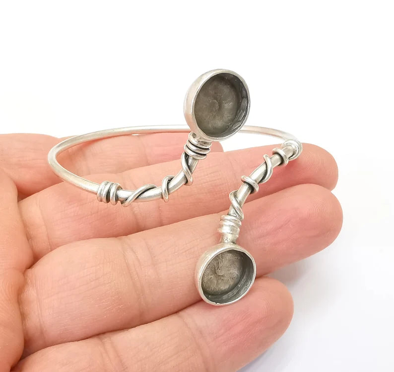 Wire Bracelet Bezel Cuff Blank Resin Mountings Cabochon Base Settings Antique Silver Plated Brass Adjustable Bracelet Bezel (12mm) G33717