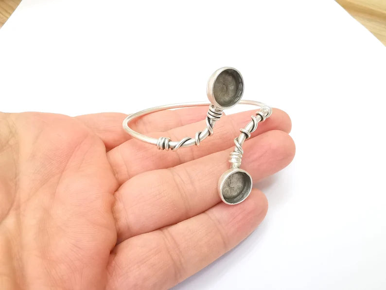Wire Bracelet Bezel Cuff Blank Resin Mountings Cabochon Base Settings Antique Silver Plated Brass Adjustable Bracelet Bezel (12mm) G33717