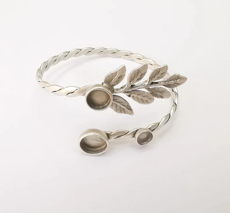 Leaf Bracelet Bezel Cuff Blank Resin Mountings Cabochon Base Setting Antique Silver Plated Brass Adjustable Bracelet Bezel (6,8,10mm) G33719