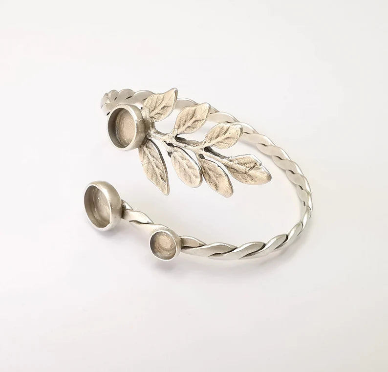 Leaf Bracelet Bezel Cuff Blank Resin Mountings Cabochon Base Setting Antique Silver Plated Brass Adjustable Bracelet Bezel (6,8,10mm) G33719