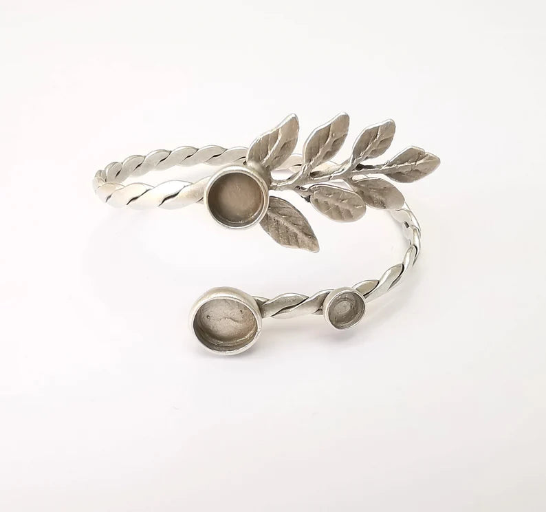 Leaf Bracelet Bezel Cuff Blank Resin Mountings Cabochon Base Setting Antique Silver Plated Brass Adjustable Bracelet Bezel (6,8,10mm) G33719