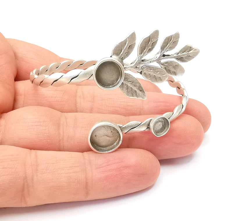Leaf Bracelet Bezel Cuff Blank Resin Mountings Cabochon Base Setting Antique Silver Plated Brass Adjustable Bracelet Bezel (6,8,10mm) G33719