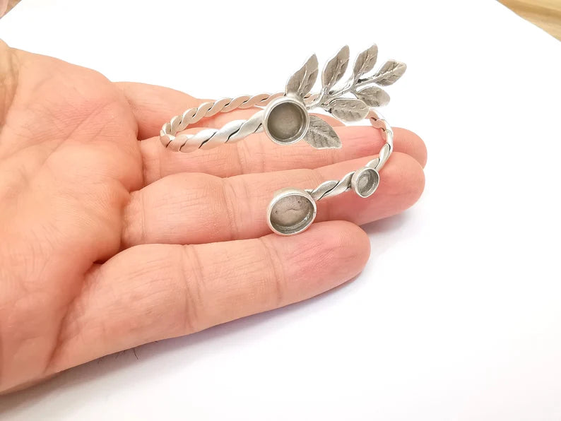 Leaf Bracelet Bezel Cuff Blank Resin Mountings Cabochon Base Setting Antique Silver Plated Brass Adjustable Bracelet Bezel (6,8,10mm) G33719