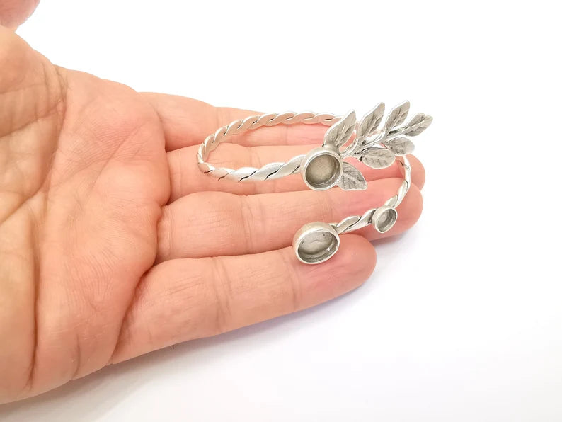 Leaf Bracelet Bezel Cuff Blank Resin Mountings Cabochon Base Setting Antique Silver Plated Brass Adjustable Bracelet Bezel (6,8,10mm) G33719