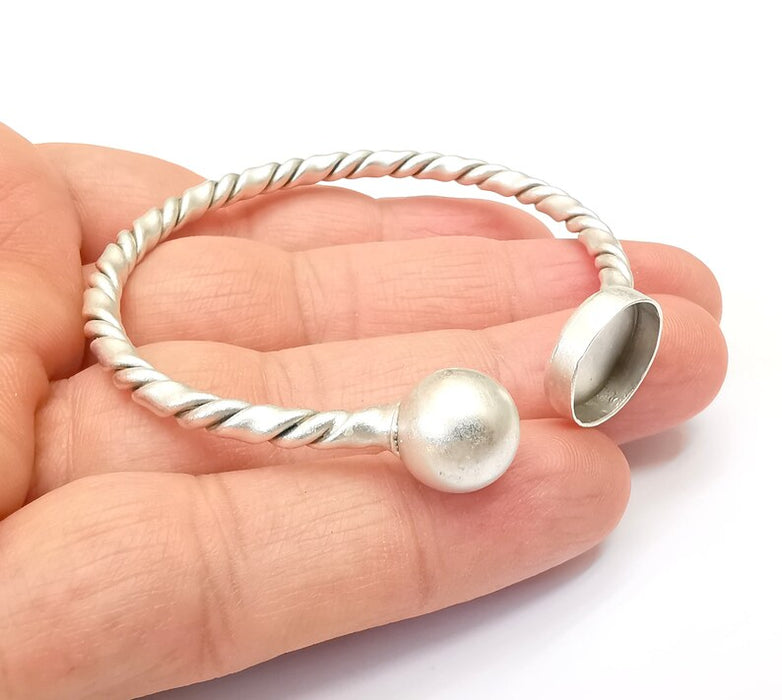 Twisted Wire Ball Head Bracelet Bezel Cuff Blank Resin Mountings Cabochon Base Settings Antique Silver Plated Brass Adjustable (14mm) G33720