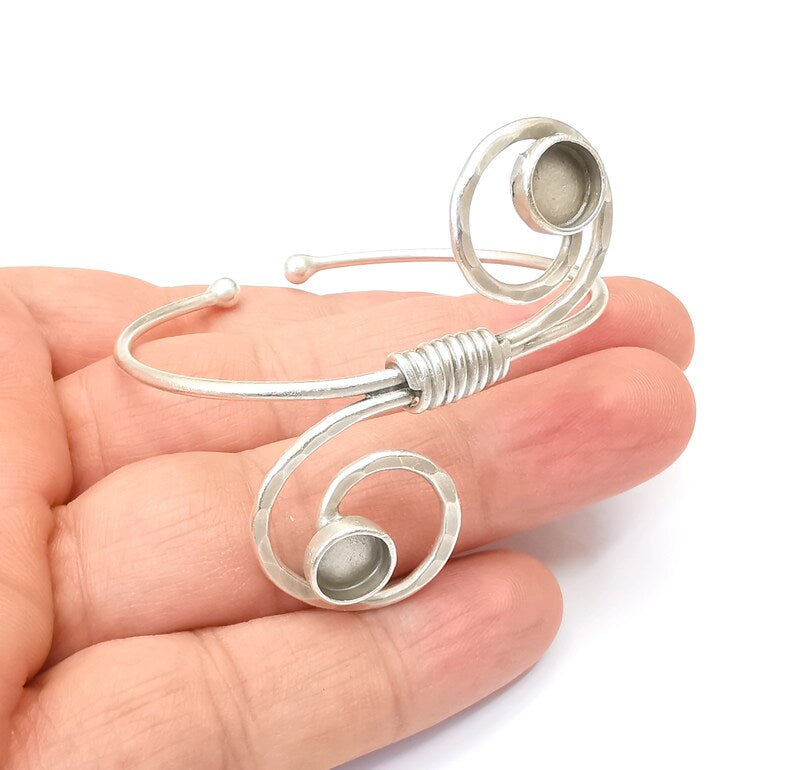 Wire Bracelet Bezel Cuff Blank Resin Mountings Cabochon Base Settings Antique Silver Plated Brass Adjustable Bracelet Bezel (8mm) G33721
