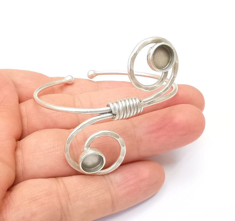 Wire Bracelet Bezel Cuff Blank Resin Mountings Cabochon Base Settings Antique Silver Plated Brass Adjustable Bracelet Bezel (8mm) G33721