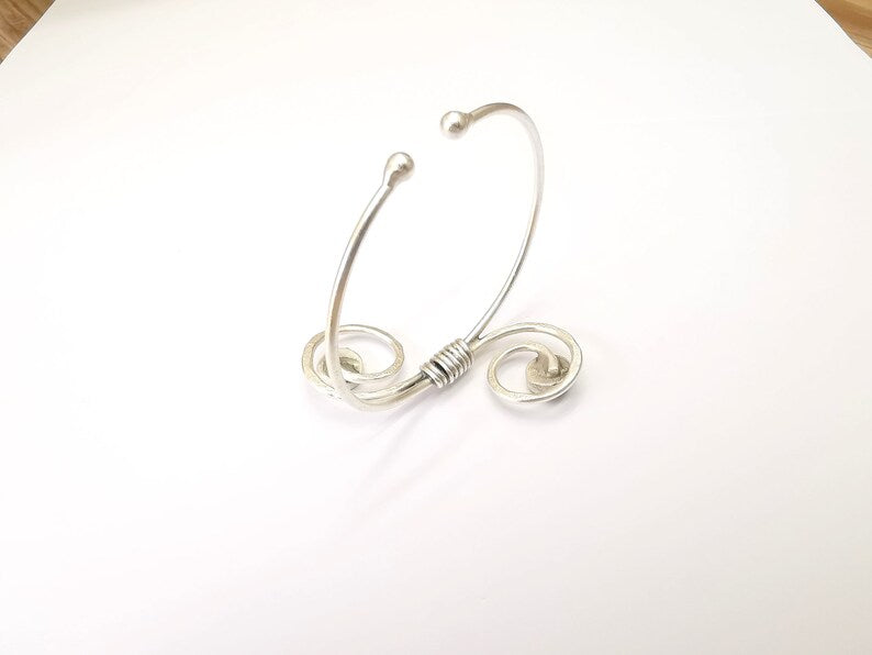 Wire Bracelet Bezel Cuff Blank Resin Mountings Cabochon Base Settings Antique Silver Plated Brass Adjustable Bracelet Bezel (8mm) G33721