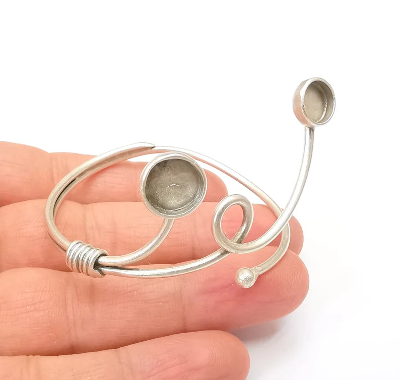 Wire Bracelet Bezel Cuff Blank Resin Mountings Cabochon Base Setting Antique Silver Plated Brass Adjustable Bracelet Bezel (8mm,10mm) G33724