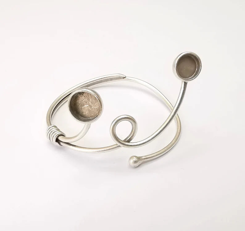 Wire Bracelet Bezel Cuff Blank Resin Mountings Cabochon Base Setting Antique Silver Plated Brass Adjustable Bracelet Bezel (8mm,10mm) G33724