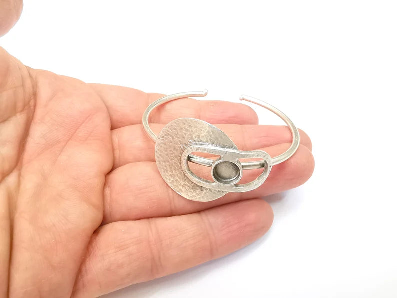 Bracelet Bezel Cuff Blank Resin Bezel Cabochon Base Settings Antique Silver Plated Brass Adjustable Bracelet (8mm Bezel) G27405