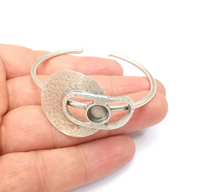 Bracelet Bezel Cuff Blank Resin Bezel Cabochon Base Settings Antique Silver Plated Brass Adjustable Bracelet (8mm Bezel) G27405