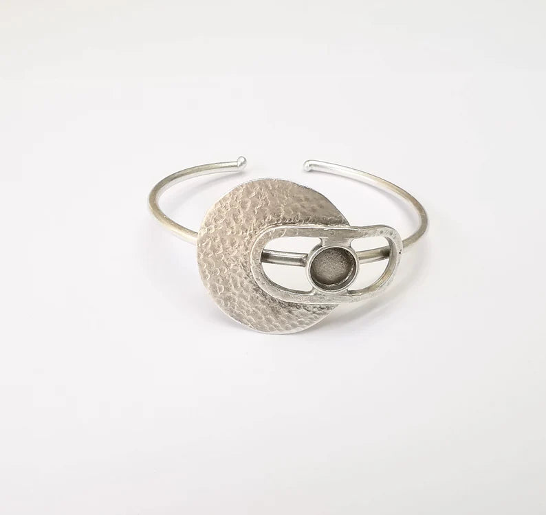 Bracelet Bezel Cuff Blank Resin Bezel Cabochon Base Settings Antique Silver Plated Brass Adjustable Bracelet (8mm Bezel) G27405