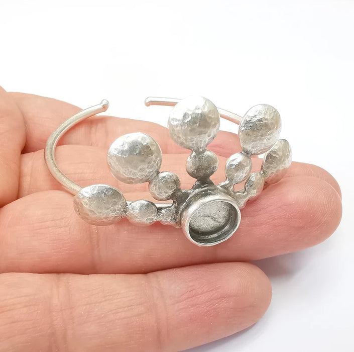 Bracelet Bezel Cuff Blank Resin Bezel Cabochon Base Settings Antique Silver Plated Brass Adjustable Bracelet (10mm Bezel) G33584