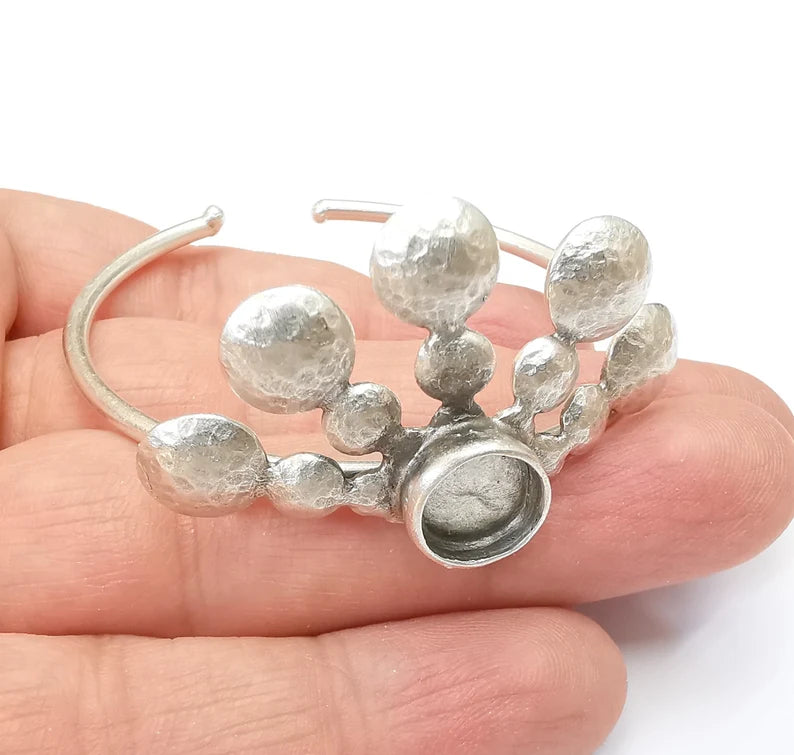 Bracelet Bezel Cuff Blank Resin Bezel Cabochon Base Settings Antique Silver Plated Brass Adjustable Bracelet (10mm Bezel) G33584